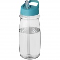 H2O Active® Pulse 600 ml Sportflasche mit Ausgussdeckel, Transparent / Aquablau