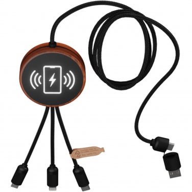 Logotrade Werbegeschenke das Foto: SCX.design C40 5-in-1 Ladekabel aus rPET mit 10W Ladepad und Leuchtlogo