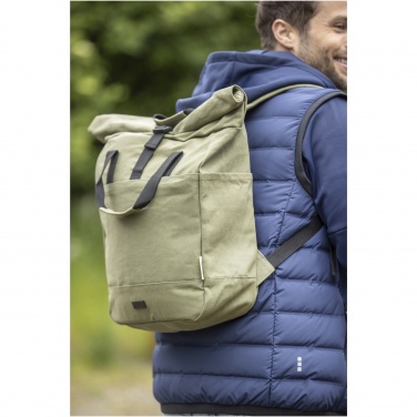 Logotrade Werbeartikel das Foto: Joey 15" GRS Rolltop Laptoprucksack aus recyceltem Canvas 15 L