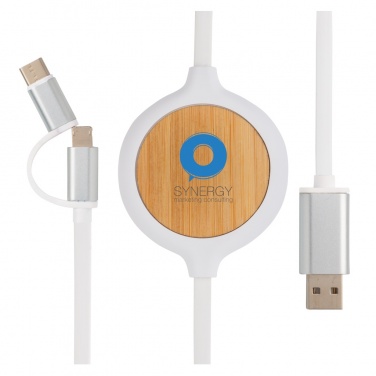 Logotrade Firmengeschenke das Foto: 3-in-1 Kabel mit 5W Bambus Wireless Charger