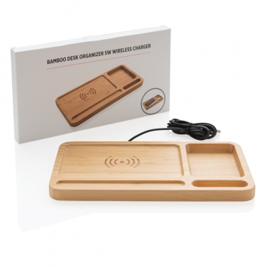 Logotrade Geschäftsgeschenke das Foto: Bambus Schreibtisch-Organizer mit 5W Wireless Charger