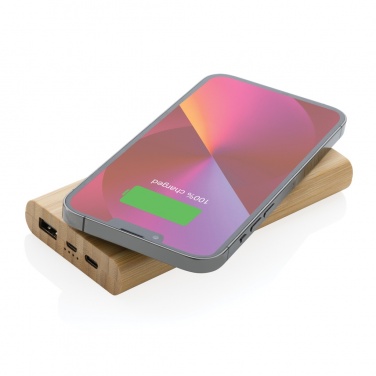 Logotrade Werbeartikel das Foto: 8.000mAh Bambus-Wireless-Powerbank