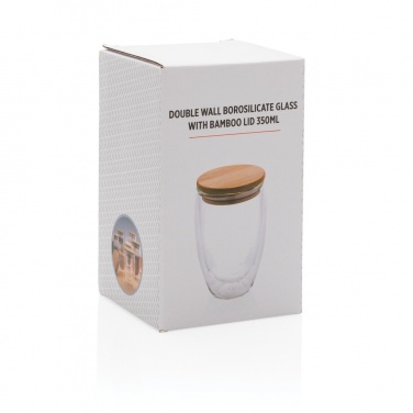 Logotrade Werbegeschenke das Foto: Doppelwandiges Borosilikatglas mit Bambusdeckel 350ml