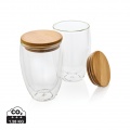 2-tlg Set Borosilikatgläser mit Bambusdeckel 350ml, transparent