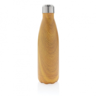 Logotrade Werbeartikel das Foto: Vakuumisolierte Stainless Steel Flasche mit Holzoptik