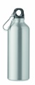 Einwandige 500-ml-Wasserflasche aus recyceltem Aluminium mit Karabiner, Mattsilber