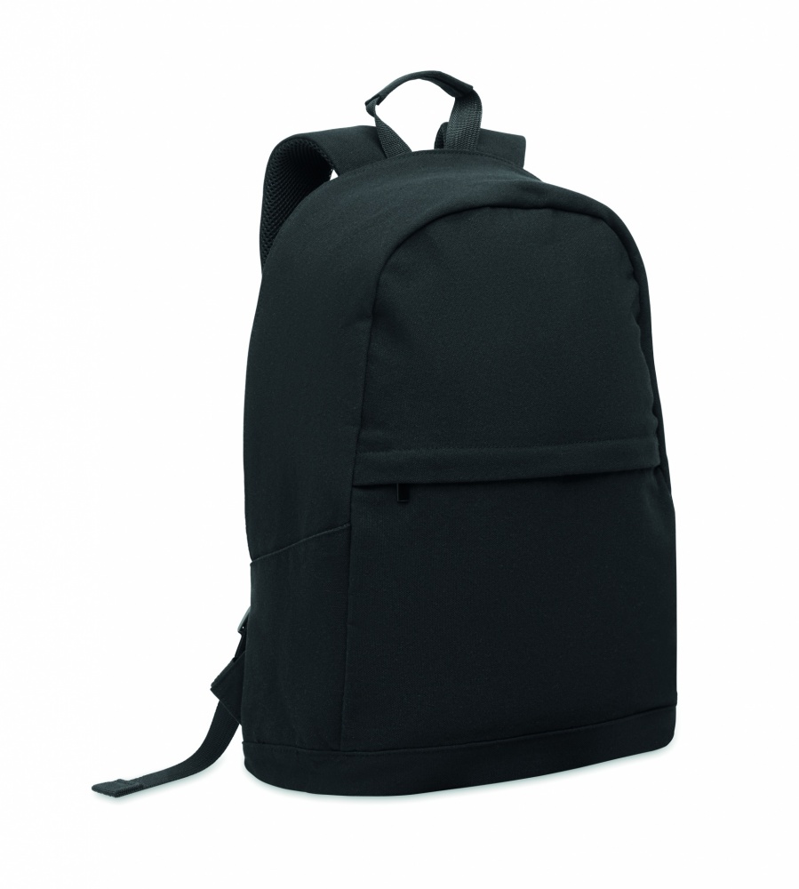 Logotrade werbemittel das Foto: Ein 15-Zoll-Laptop-Rucksack aus recycelter Baumwolle (Pre-Consumer) und recyceltem Polyester mit individuell anpassbarem Druck