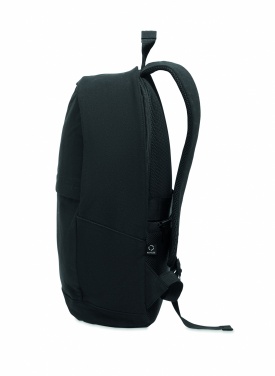 Logotrade Werbegeschenke das Foto: Ein 15-Zoll-Laptop-Rucksack aus recycelter Baumwolle (Pre-Consumer) und recyceltem Polyester mit individuell anpassbarem Druck