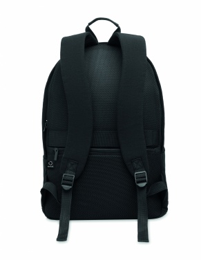 Logotrade Firmengeschenke das Foto: Ein 15-Zoll-Laptop-Rucksack aus recycelter Baumwolle (Pre-Consumer) und recyceltem Polyester mit individuell anpassbarem Druck