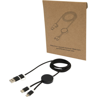 Logotrade Firmengeschenke das Foto: Alasia 150 cm 5-in-1 Kabel aus recyceltem Kunststoff für Datenübertragung und 27W Schnellladung