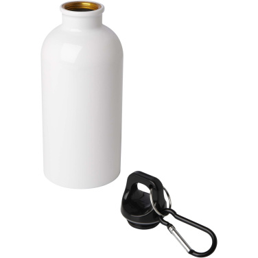 Logotrade Geschäftsgeschenke das Foto: Oregon 400 ml RCS-zertifizierte, einwandige Trinkflasche aus Edelstahl mit Karabinerhaken