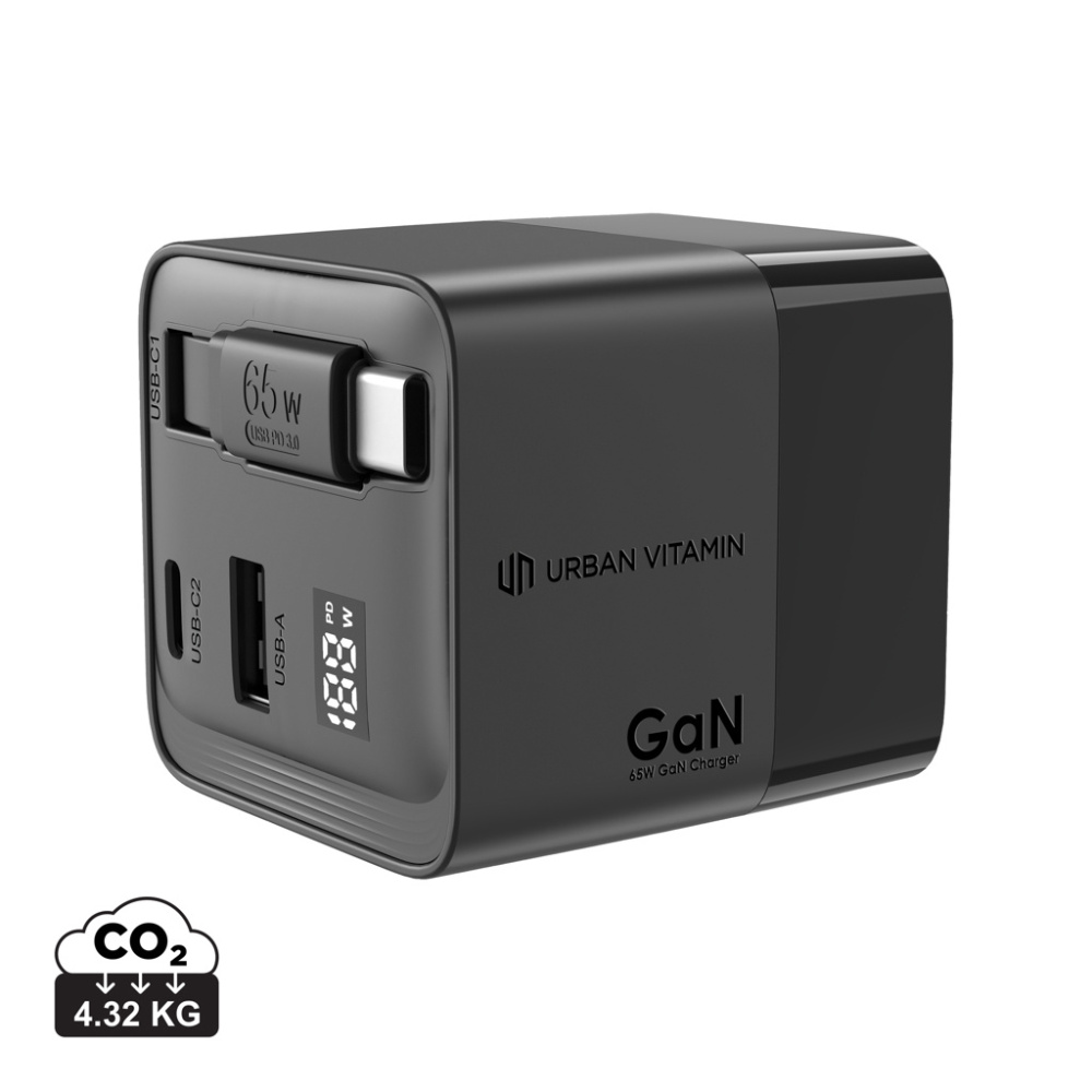 Logotrade Logogeschenke das Foto: Urban Vitamin Mendocino 65W GaN-Charger mit einziehb. Kabel