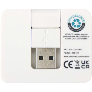 Logotrade Logogeschenke das Foto: Gaia 4 Port USB Hub mit USB-A- und Typ-C-Ausgang und zwei Eingängen aus recyceltem Kunststoff