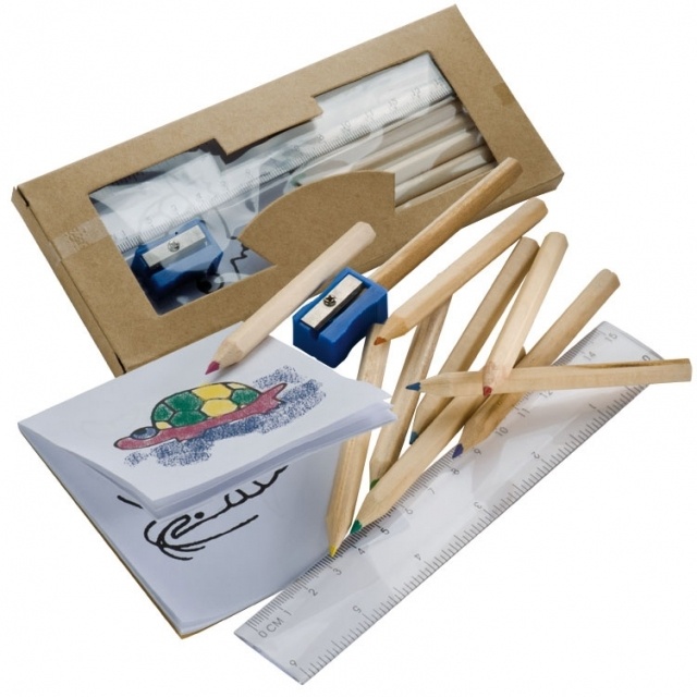 Logo trade business gift photo of: Drawing set for kids 'Little Picasso',  color brown