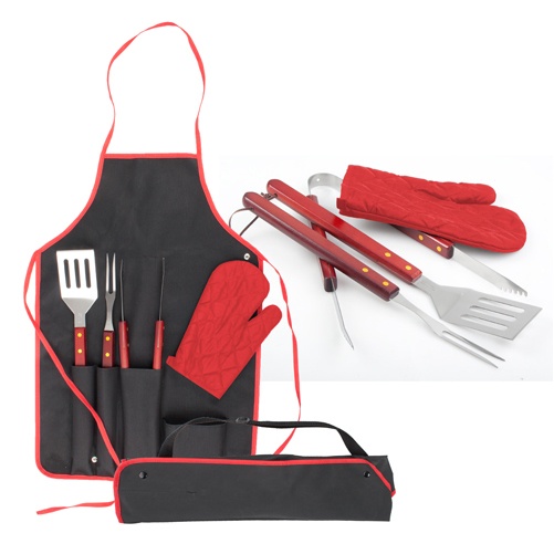 Logo trade advertising product photo of: Axon BBQ set - apron,  glove, accessories, red