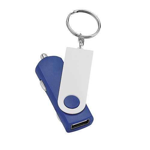 Logotrade promotional gift picture of: USB car power adapter with key ring, blue