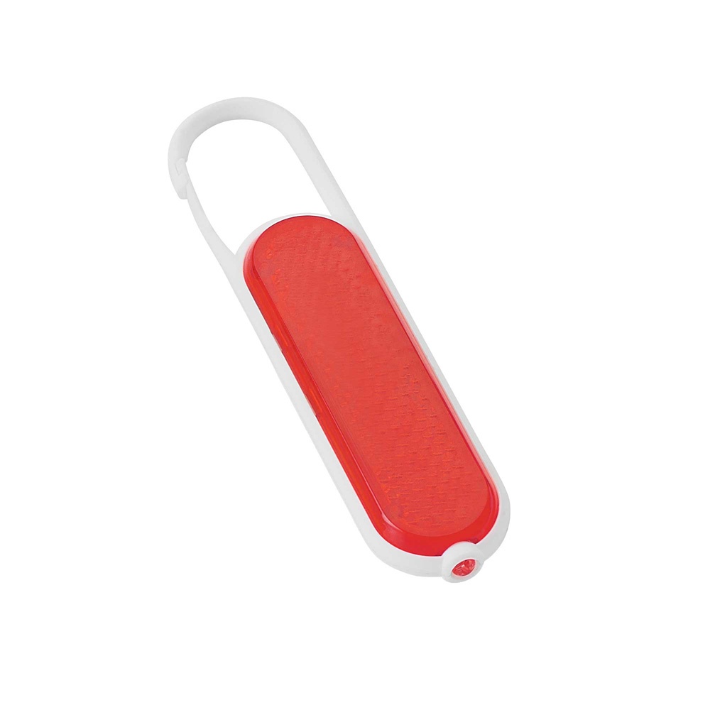 Logo trade promotional products image of: Plastic safety reflector with carabiner and light, red