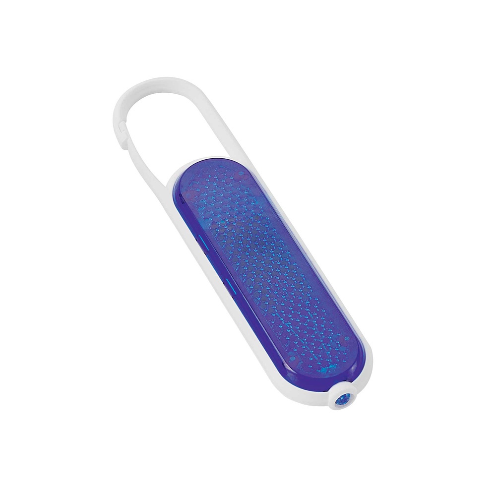 Logo trade promotional gift photo of: Plastic safety reflector with carabiner and light, blue