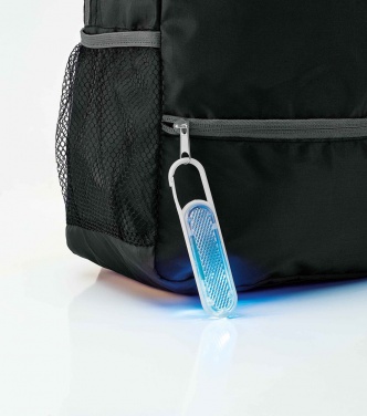 Logo trade corporate gifts image of: Plastic safety reflector with carabiner and light, blue