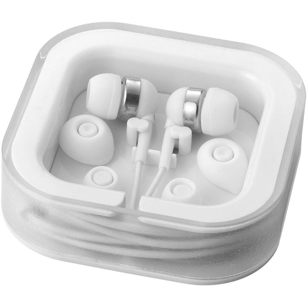 Logo trade promotional merchandise photo of: Sargas earbuds, white