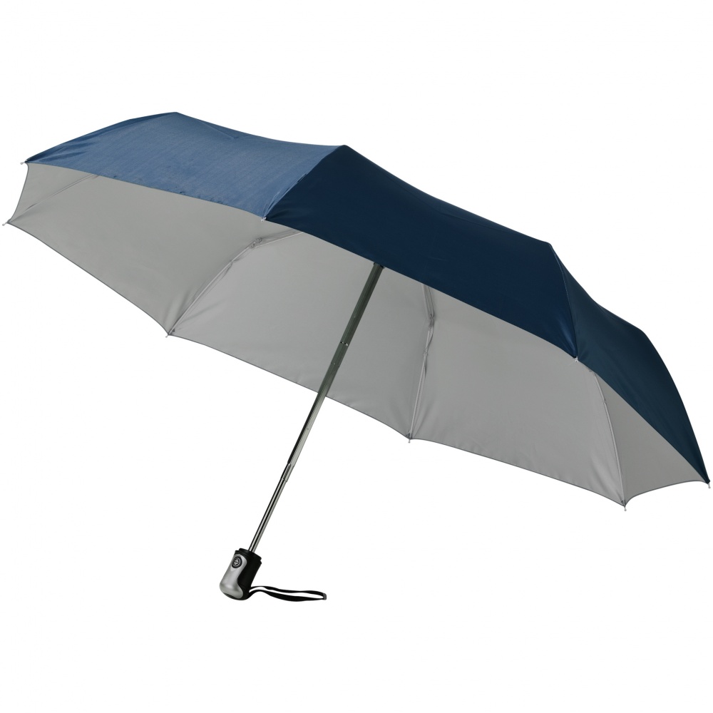 Logotrade promotional product picture of: 21.5" Alex 3-Section auto open and close umbrella, dark blue - silver