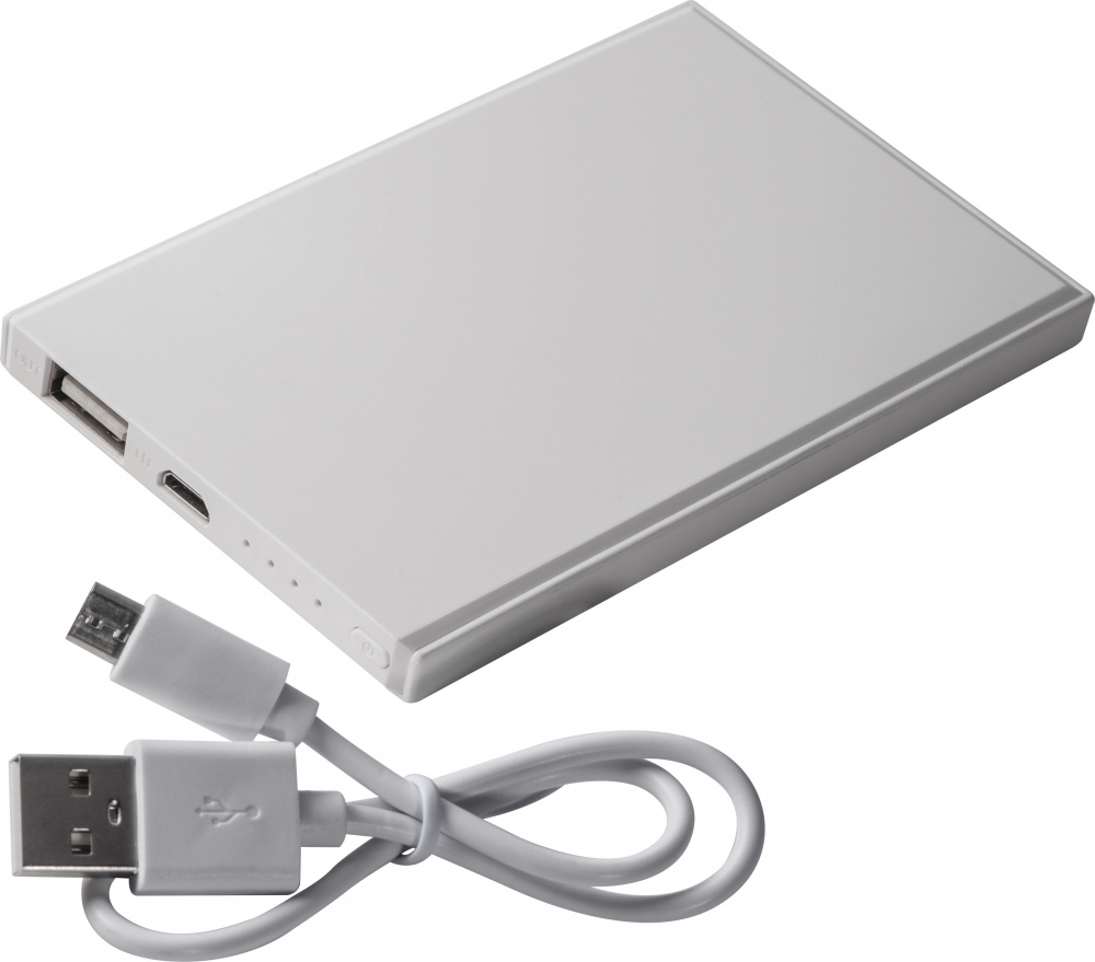 Logo trade promotional merchandise image of: Powerbank 2200 mAh with USB port in a box, White