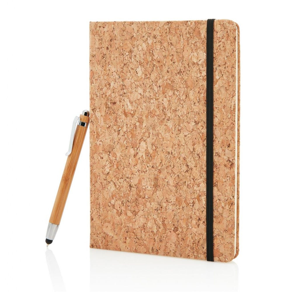 Logotrade corporate gift picture of: A5 notebook with bamboo pen including stylus, brown