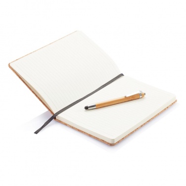 Logotrade promotional merchandise image of: A5 notebook with bamboo pen including stylus, brown