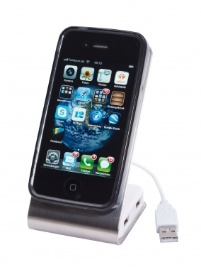 Logo trade advertising product photo of: Phone holder with USB Hub, Database, silver/black