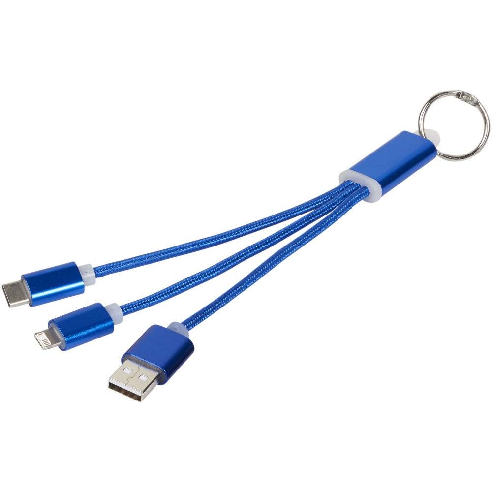 Logotrade promotional product image of: Metal 3-in-1 Charging Cable with Key-ring, blue