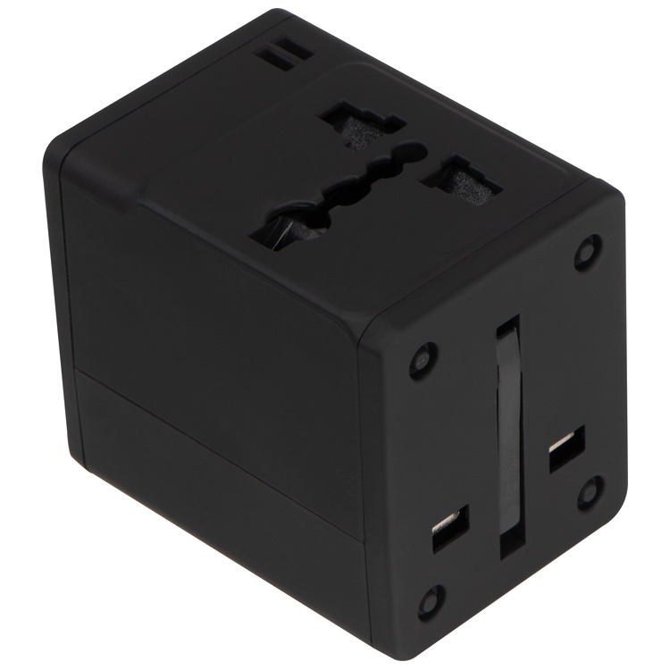 Logo trade promotional item photo of: Rubberized travel adapter, black