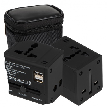 Logo trade promotional merchandise image of: Rubberized travel adapter, black