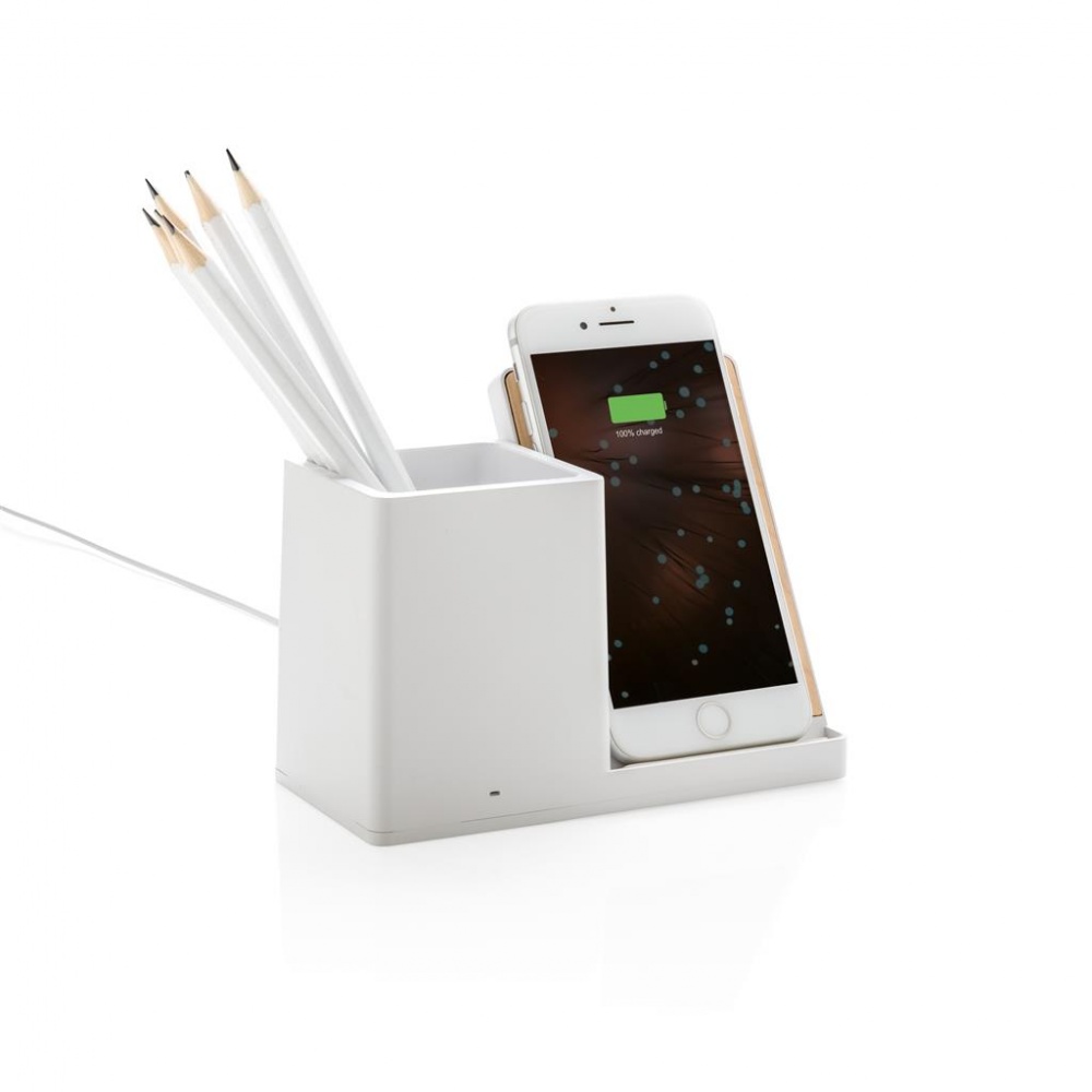 Logotrade promotional gift picture of: Ontario 5W wireless charger with pen holder, white