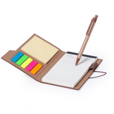 Logo trade promotional giveaways image of: Memo holder, notebook A5, sticky notes, ball pen, brown