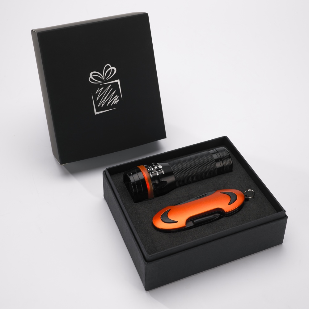 Logo trade promotional giveaway photo of: SET COLORADO I: LED TORCH AND A POCKET KNIFE, orange