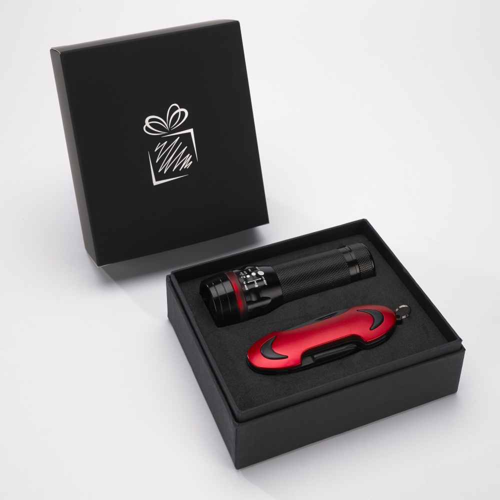 Logotrade business gift image of: SET COLORADO I: LED TORCH AND A POCKET KNIFE, red