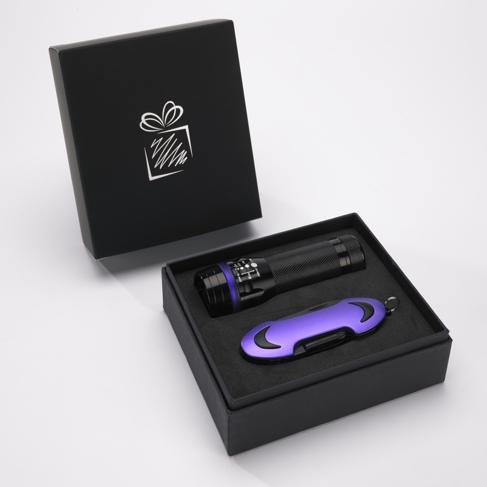 Logotrade promotional merchandise image of: SET COLORADO I: LED TORCH AND A POCKET KNIFE, purple