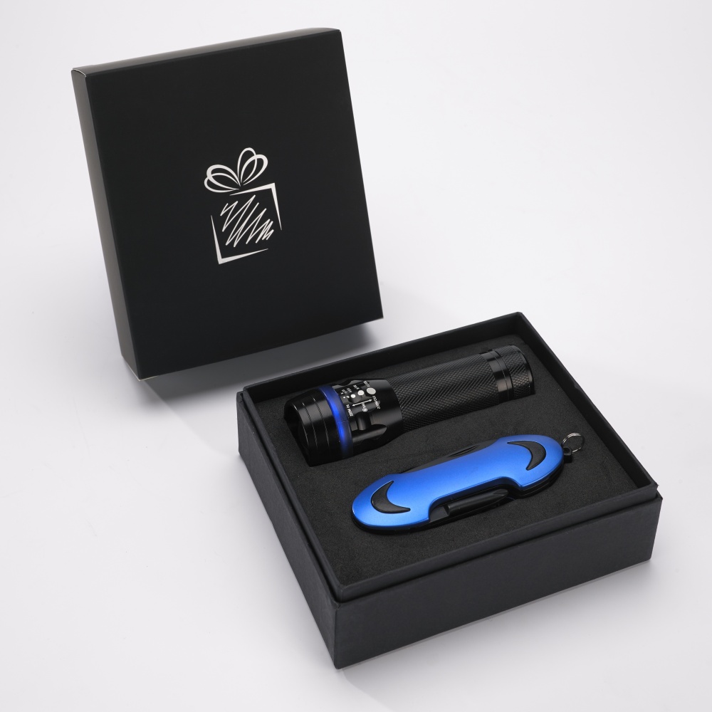 Logo trade promotional merchandise picture of: SET COLORADO I: LED TORCH AND A POCKET KNIFE, blue