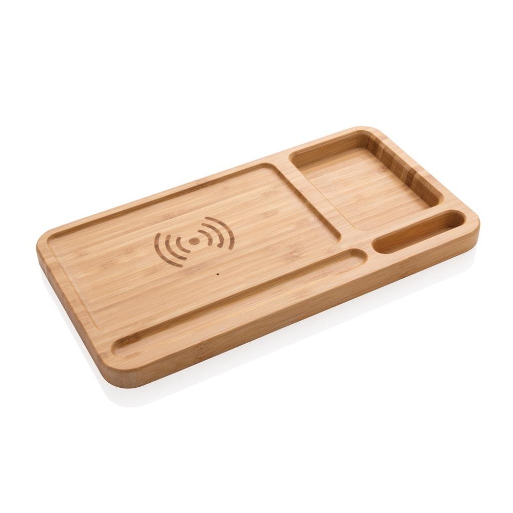 Logotrade advertising product image of: Bamboo desk organizer 5W wireless charger, brown