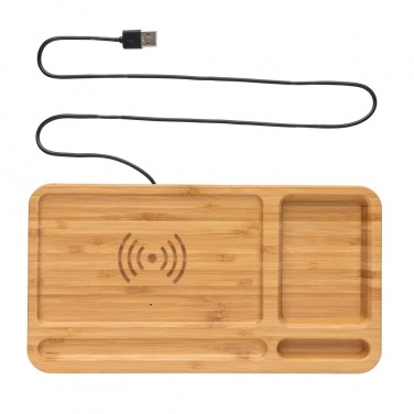 Logotrade promotional gift picture of: Bamboo desk organizer 5W wireless charger, brown