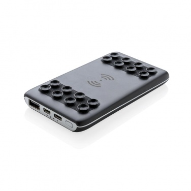 Logo trade advertising products picture of: 4.000 mAh wireless powerbank with suction pads, black