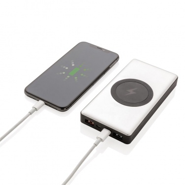 Logo trade promotional gifts image of: 10.000 mAh Powerbank with PD and Wireless charger, silver