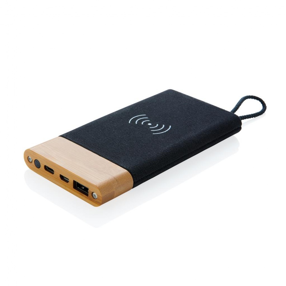 Logo trade business gift photo of: Bamboo X wireless charging 5000 mah powerbank, brown