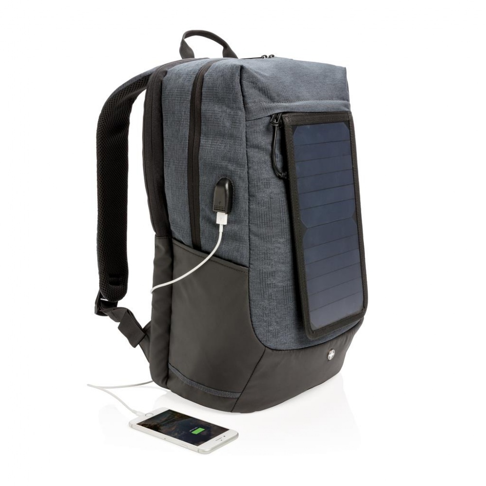 Logo trade corporate gifts image of: Swiss Peak eclipse solar backpack, black