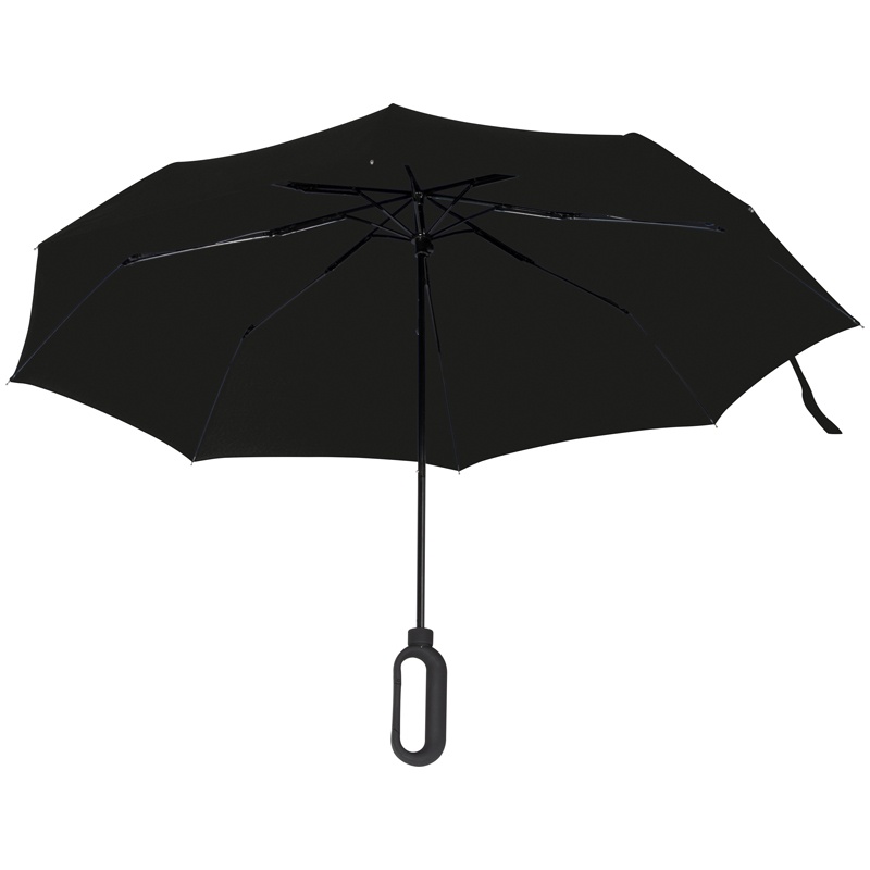 Logo trade promotional items image of: Automatic pocket umbrella with carabiner handle, Black