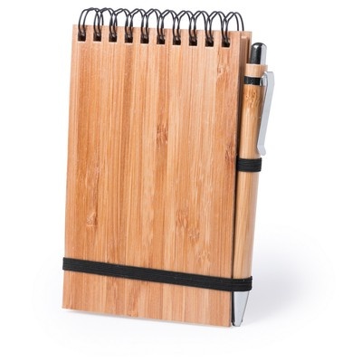 Logo trade promotional items image of: Bamboo notebook A6, ball pen, light brown