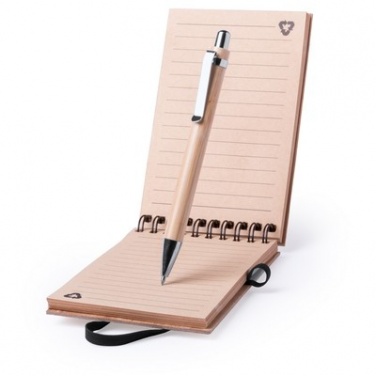 Logo trade promotional merchandise picture of: Bamboo notebook A6, ball pen, light brown