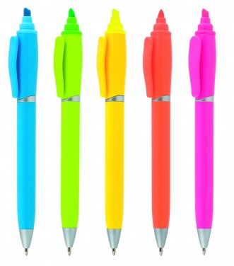 Logo trade promotional items image of: Plastic ball pen with highlighter 2-in-1 GUARDA, Orange