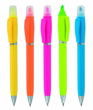 Logo trade promotional merchandise picture of: Plastic ball pen with highlighter 2-in-1 GUARDA, Yellow