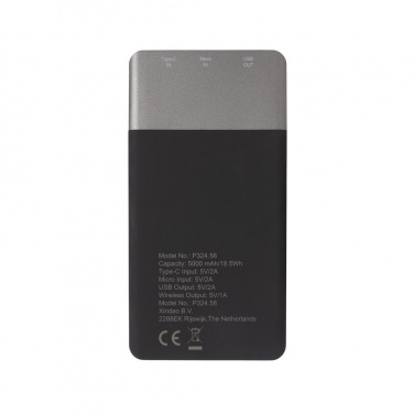 Logotrade corporate gift image of: 5.000 mAh Soft Touch Wireless 5W Charging Powerbank
, grey